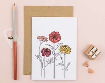 Birth Flower Card for October - Marigold Floral Illustration