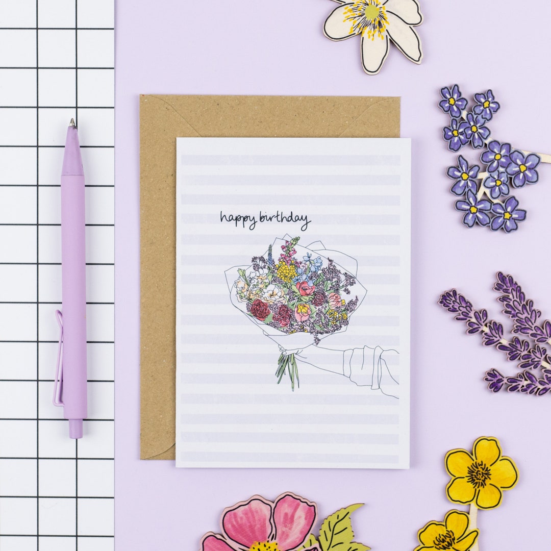 Floral Birthday Card Happy Birthday Card - Etsy