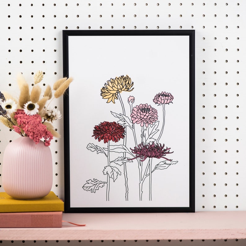 November Birth Flower Print Chrysanthemum Floral Art Print imagem 1