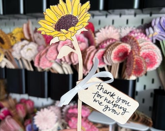 Thank You Teacher Gift, Personalised Wooden Flower Keepsake