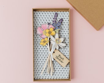 Wooden Flower Bouquet Thank You Teacher Gift, Personalised Keepsake for Teacher