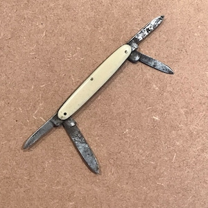 Antique 4 Blade Pocket Tool - Folding Steel - Bovine Bone Scales Handle -  Early 1900s