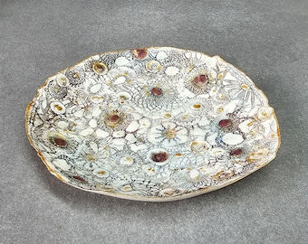 Porcelain Patchwork Dish #05 | Ring Dish | Porcelain Dish | Lace Dish | Antique Design | White | Blue | Handmade | Special Gift | Unique