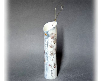 Porcelain Bud Vase with Flower Design  #36 | Thin Vase | Bud Vase | Single Stem Vase | Small Vase | Posy Vase | Rose Vase | Wall Vase |Gift