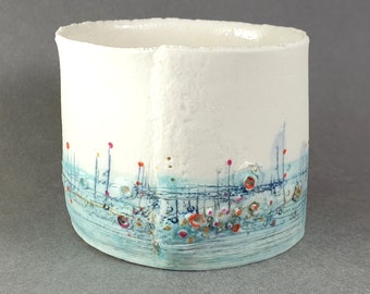 Stylish Porcelain Tealight Holder - Abstract Landscape #41 | Votive |  Home Decor | Table Decor | One of a kind |Table Centerpiece| Handmade