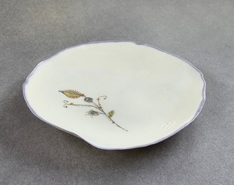 Delicate Porcelain Small Dish #12 | contemporary | hand painted rim | Ring Bowl | Ring Dish | Flower Design | Handmade | Special Gift