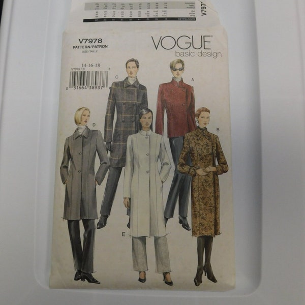Vogue 7978 Lined Coats Size E 14 16 18 UNCUT destqsh Great Pattern