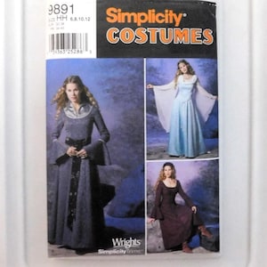MEDIEVAL RENAISSANCE FANTASY Simplicity 9891 Sewing Pattern size 6-12 (Uncut)