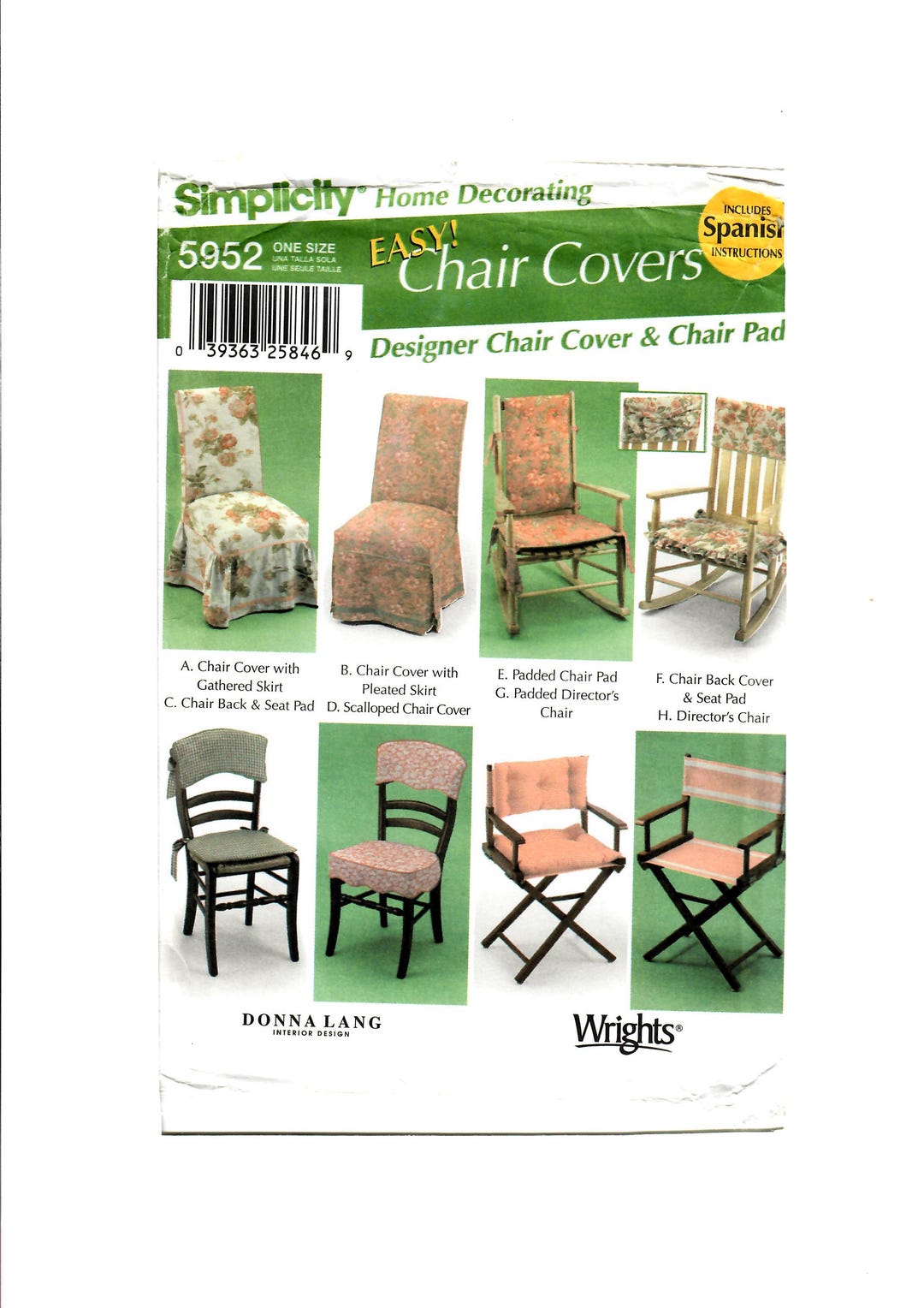 S5952 Easy Chair Covers Designer Chair Pads Sewing Pattern Destash ...