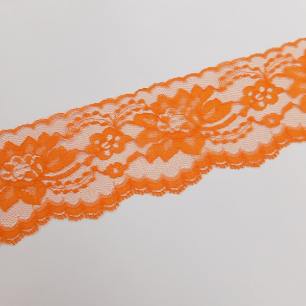 5 Yards Orange Citrus Polyester Raschel Flat Lace Trim 3" hatmaking sewing quiltmaking cardmaking cake making