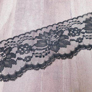 Black LACE Polyester Flat Trim 3&quot; Sewing Weddings Crafts Costumes Bulk 5-yard piece