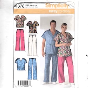 MEDICAL SCRUBS UNCUT Simplicity 4378 Sewing Pattern: Top, Pants Size xsmall-med 30-40" (chest/bust)