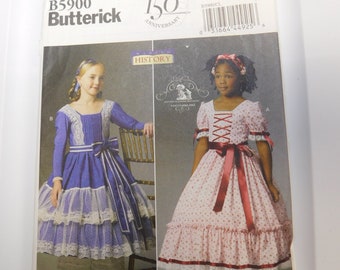 Butterick B5900 girls Colonial Costume Dress Size CL 6 7 8 uncut unused Pattern destash