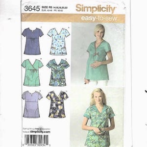SCRUB TOPS (maternity bonus piece) Simplicity 3645 Sewing Pattern: Top 14-22 Cut, complete