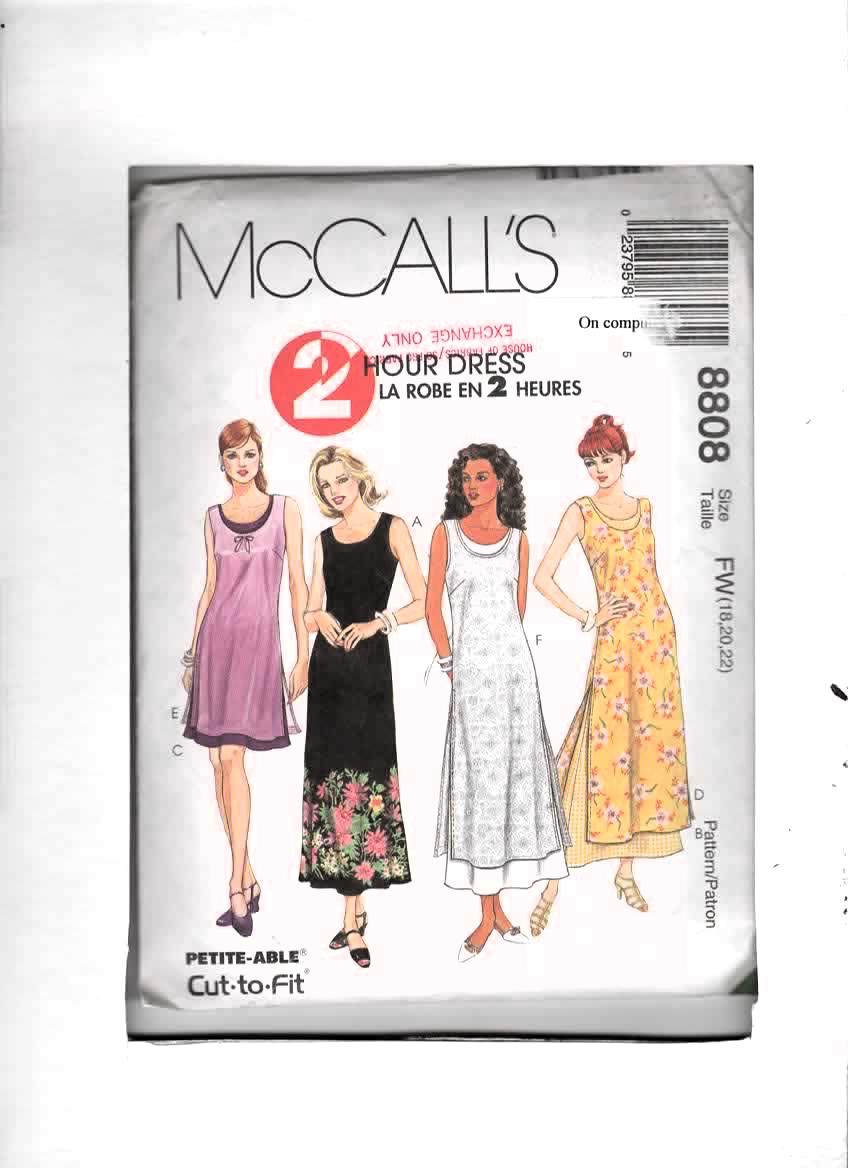 Over Dress Pattern DRESS WITH OVERDRESS Mccall's 8808 Sewing Pattern Misses' 18-22 (uncut ...