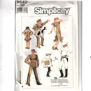 May include: A Simplicity sewing pattern envelope 7642 in size MD, featuring illustrations of various costumes including fringed tan outfits and a white Lone Ranger ensemble. The text includes Simplicity, 7642, and The Lone Ranger 1981 Lone Ranger Television, Inc.