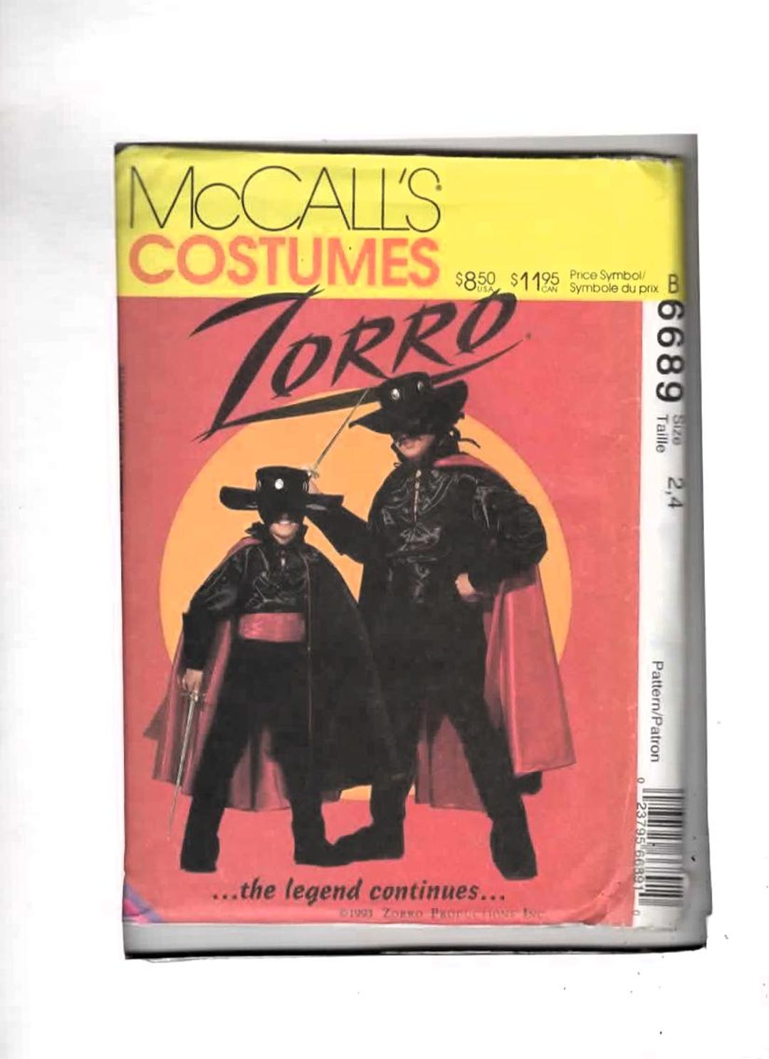 Zorro Costume Pattern: Kid's Small 2,4 Uncut Mccall's 6689 - Etsy
