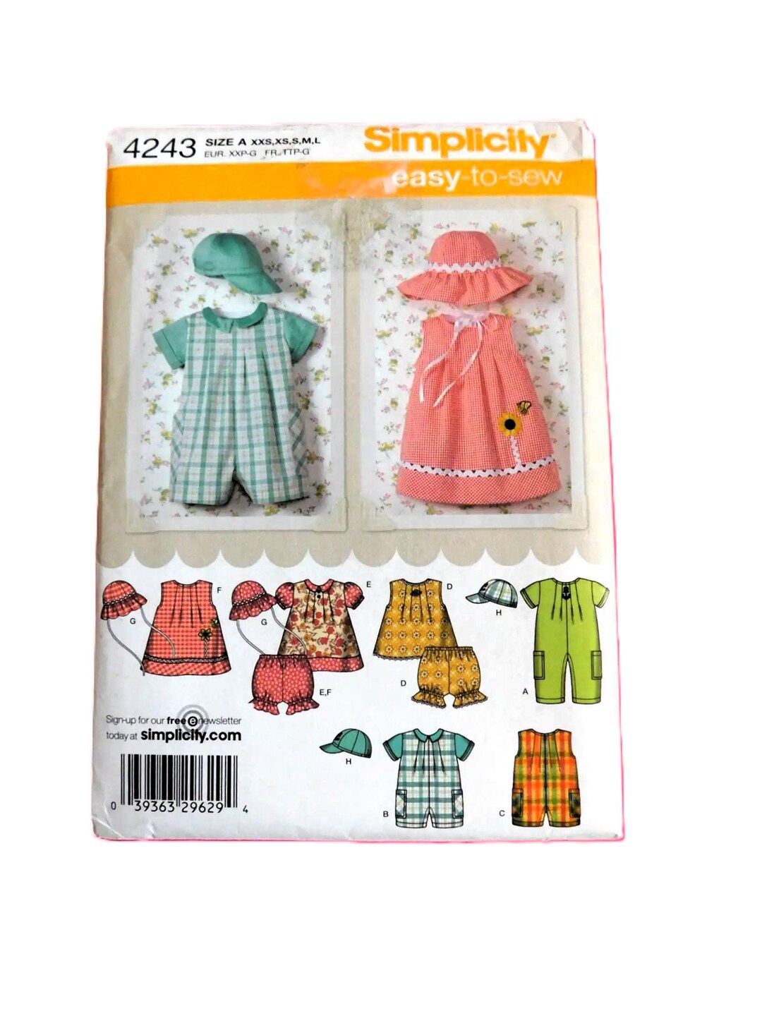 Simplicity 4243 Simplicity 4243: Babies Romper, Dress, Hat Sewing Pattern - Etsy