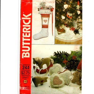 Butterick 244 sewing Pattern Christmas Holiday Tree skirt, Tree Ornaments, Stocking Sewing Pattern Uncut, Ff Destash