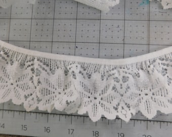 White Gathered Lace 2 inch wide 23 yards Ruffled lace Poly Cotton Curtain Lace