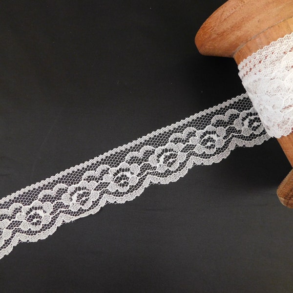 5 Yards White Polyester Flat Lace Trim 1 1/4" hatmaking sewing quiltmaking cardmaking cake making