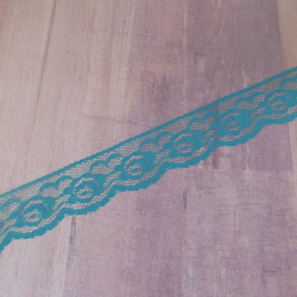 5 Yards Teal Blue Aqua Polyester Raschel Flat Lace Trim 1 1/4" hatmaking sewing quiltmaking cardmaking cake making5 yard piece