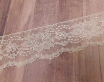 IVORY LACE TRIM, 3" Flat Floral Raschel Lace, 5-Yard Piece