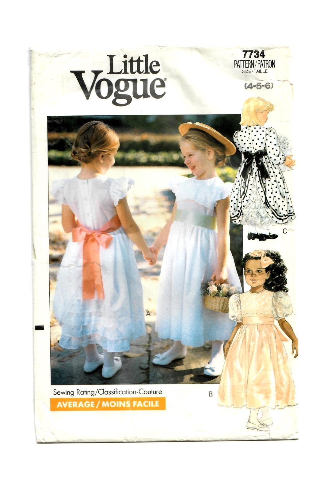 V7734 Sewing Pattern Size 4 5 6 Wedding Flower Girl Dress With Back
