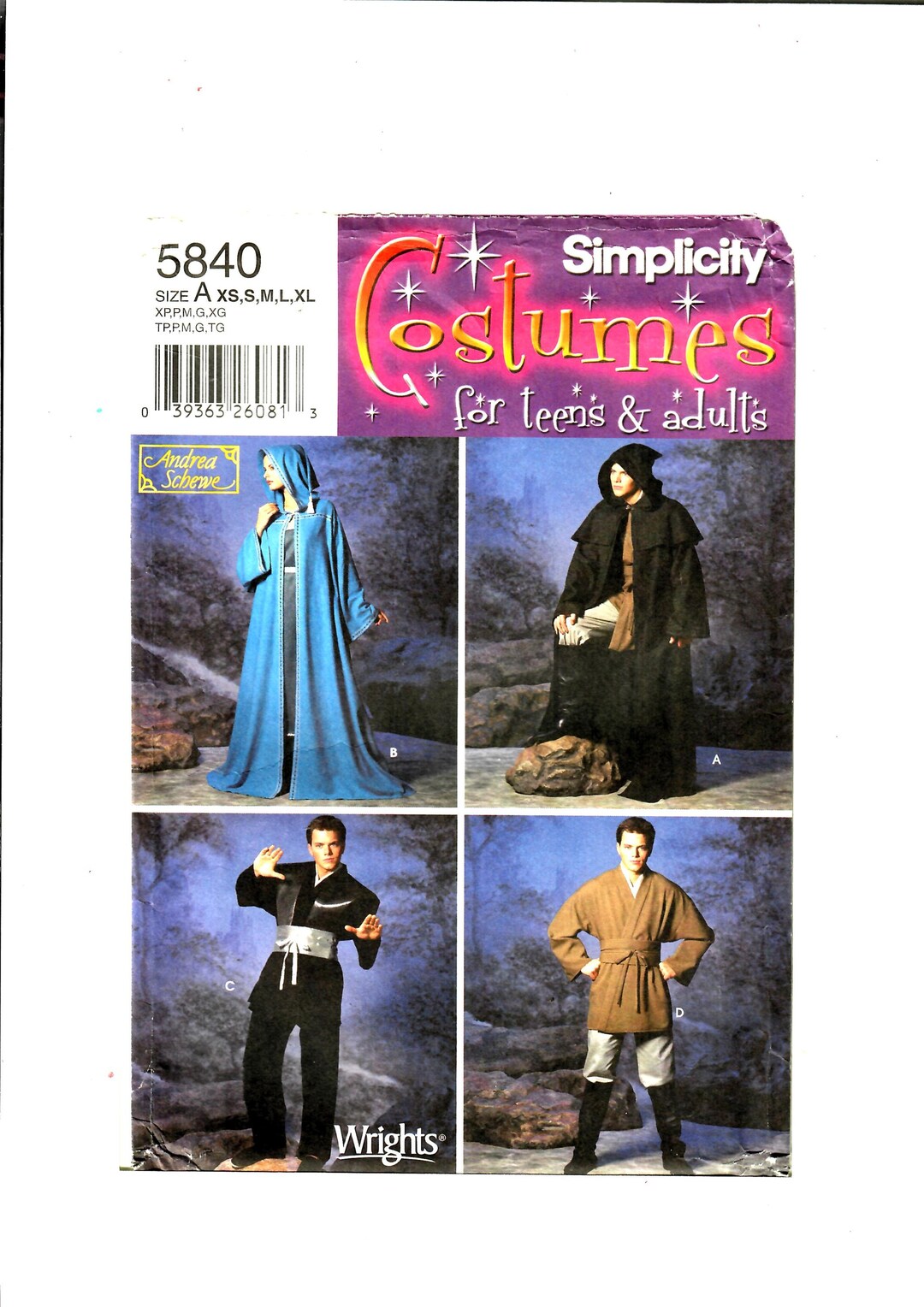 Simplicity 5840 Cosplay Sewing Pattern: Men's Robe, Cape, Tunic - XS-XL ...