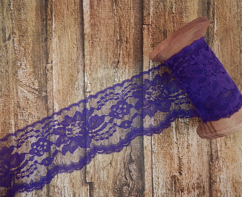 Purple Polyester 3 inch Flat Lace wedding lace lace trim lace bulk invitation lace bulk lace cake lace sewing lace 5 yard piece zdjęcie 1