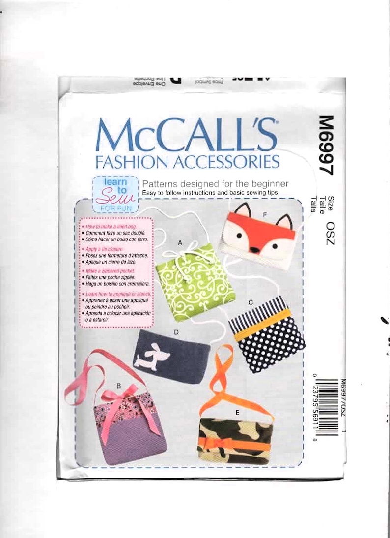 Maccall Example LEARN to SEW BAGS Mccall's 6997 Sewing Pattern One Size - Etsy