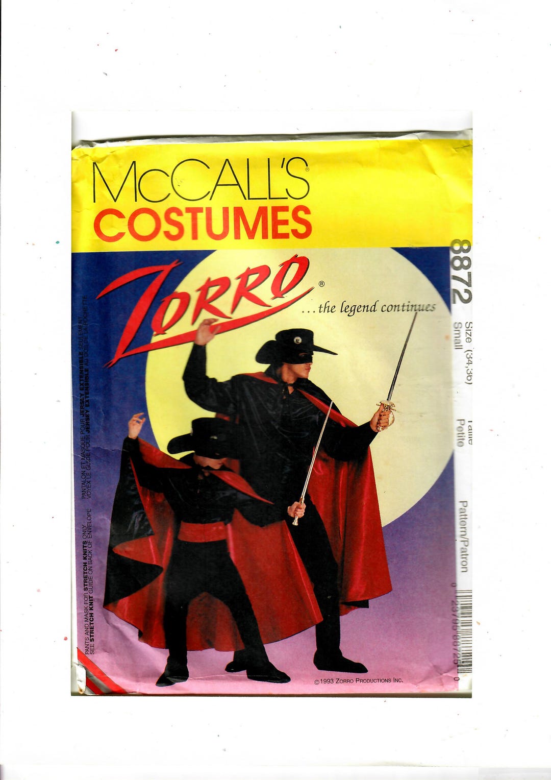 Zorro Costume Pattern: Men's Size Small 34-36 Uncut M8872 - Etsy