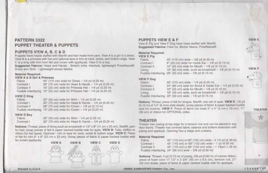 Puppet Show Pattern PUPPET THEATER Kwik Sew 3322 Sewing Pattern Puppets Uncut, Ff - Etsy