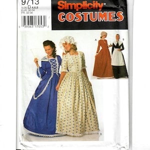 Simplicity 9713 Adult Pattern Renaissance Fair Historical Prairie Pioneer Dress Apron Bonnet Misses&#39; Size 4,6,8 Uncut FF destash