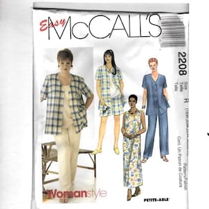 May include: McCall's sewing pattern featuring various women's clothing styles. The pattern includes designs for a jacket, shorts set, jumpsuit, and a pantsuit. The cover displays illustrations of the finished garments, with the text "Womanstyle" and "PETITE-ABLE".