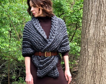 Outlander Shawl, Triangle Shoulder Wrap, Chunky Hand Knit Scarf, Shoulder Warmer, Outlander Fan Gift, Wool/acrylic or 100% acrylic