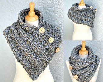 Neck Cowl Scarf, Shoulder Cape, Hand Knitted Shoulder Wrap with 3 buttons, Gift for Mom, Her, Women