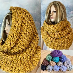 Cowl Hood, Chunky Snood, Hand Knitted Cowl Neck Hoodie, Pixie Hood Hat, Circular Scarf, 14 Colors, Gift for Girlfriend, for Daughter