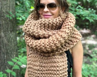 Oversized Super Scarf, 7 Feet Long, Hand Knitted, Giant Ribbed Chunky Scarf, Gift for Girlfriend, Gift for Daughter,  Wool/Acrylic Blend