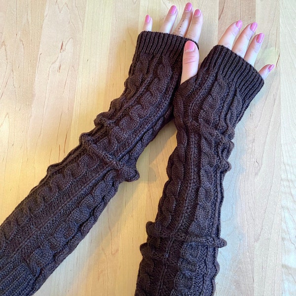 Arm warmers, extra long medieval cable knit mittens, elbow length knitted wristers, texting gloves, long fingerless gloves, SHIP TODAY!