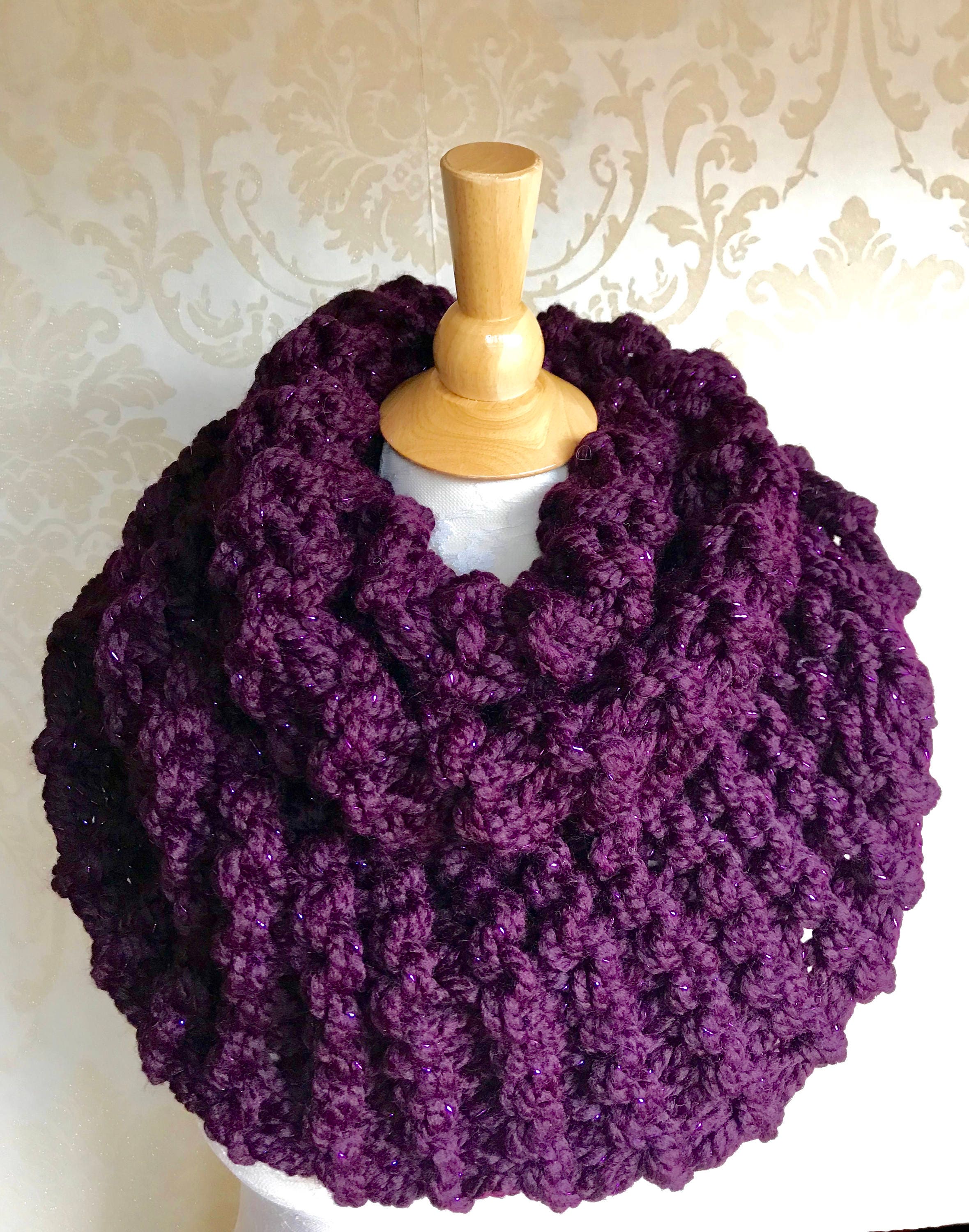 Neck Cowl Scarf in Eggplant, Chunky Knit, Mobius Infinity Scarf for ...