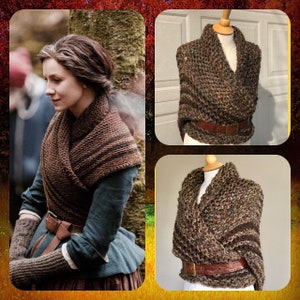 Outlander Claire’s Shawl, Triangle Shoulder Wrap, Neck Warmer, Marled Moss Brown Wool Acrylic Yarn, Gift for Mother, Her, Outlander Fan Gift
