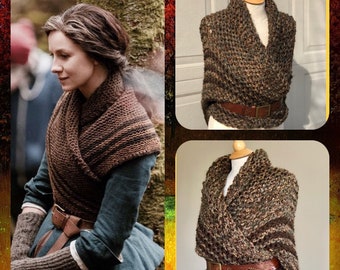 SPEDIZIONE OGGI Scialle di Claire di Outlander, coprispalle triangolare, scaldacollo, filato marrone muschio mélange, regalo di Natale per la mamma, fan di Outlander