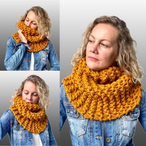 Neck Cowl Scarf in Mustard Yellow Color, Chunky Knit, Infinity Scarf ...