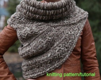 Huntress cowl vest KNITTING PATTERN TUTORIAL all adult sizes and colors - post apocalyptic huntress cowl vest shawl armor