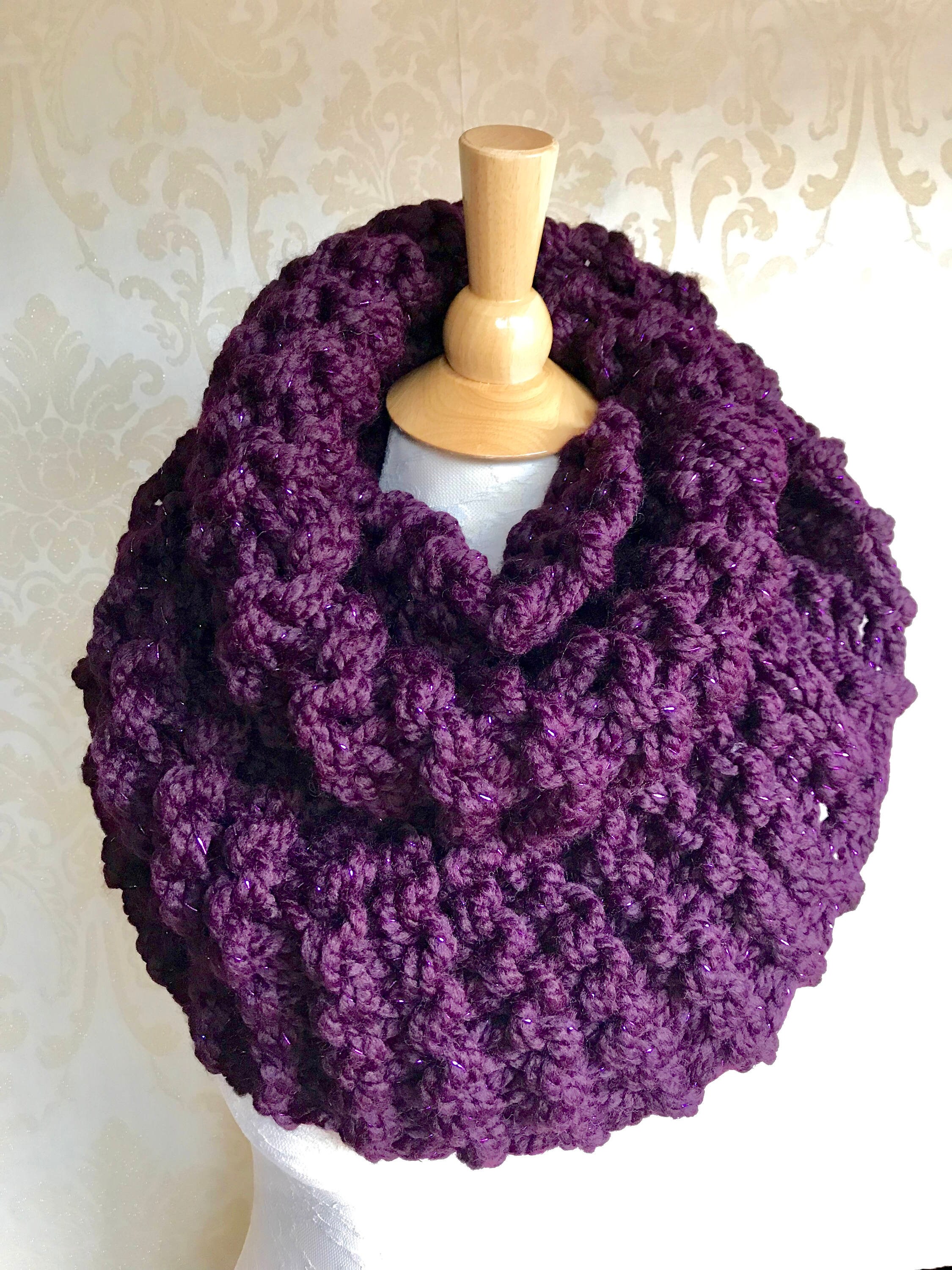 Neck Cowl Scarf in Eggplant, Chunky Knit, Mobius Infinity Scarf for ...