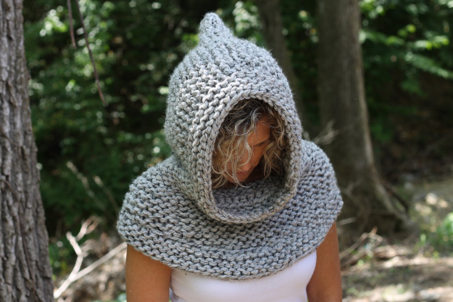 Cowl Neck Hoodie, Hooded Cape, Hand Knitted Hood, Infinity Scarf