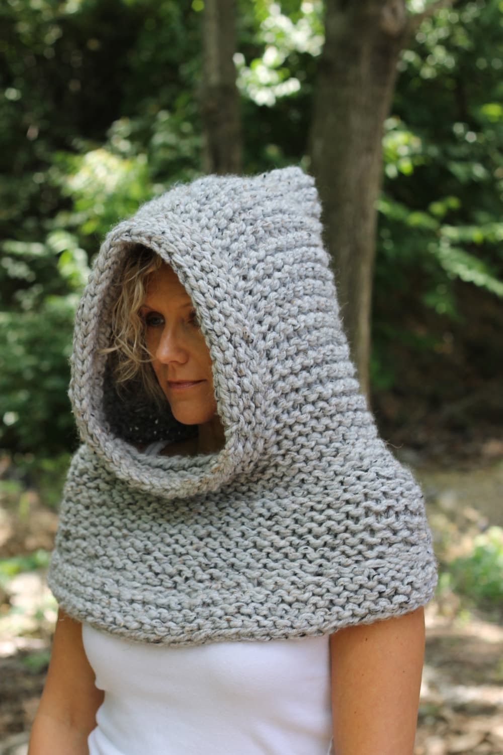 Cowl Neck Hoodie, Hooded Cape, Hand Knitted Hood, Viking Gore