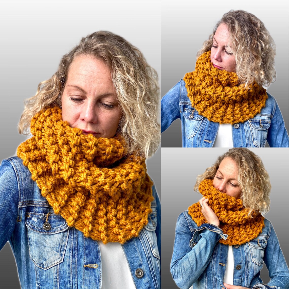 Neck Cowl Scarf in Mustard Yellow Color, Chunky Knit, Infinity Scarf ...