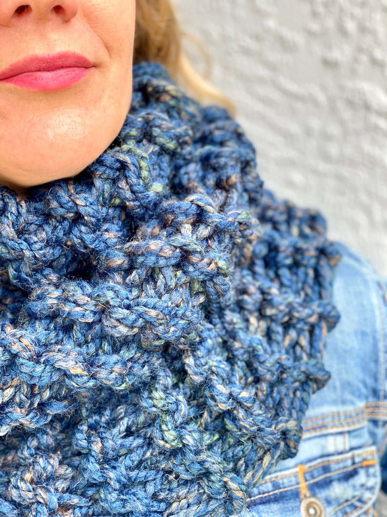 Neck Cowl Scarf, Chunky Knit, Mobius Infinity Scarf Women in Old Denim ...